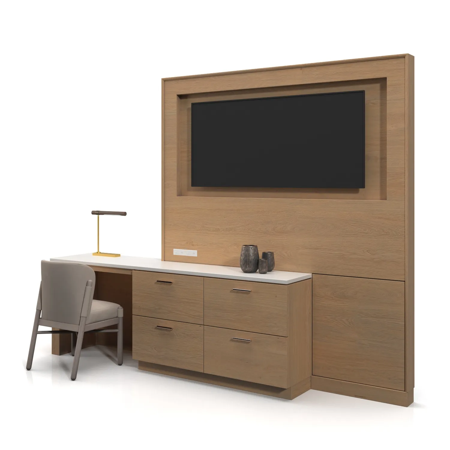 Tv Wall Panel With Dresser And Desk Combo 3D Model_01